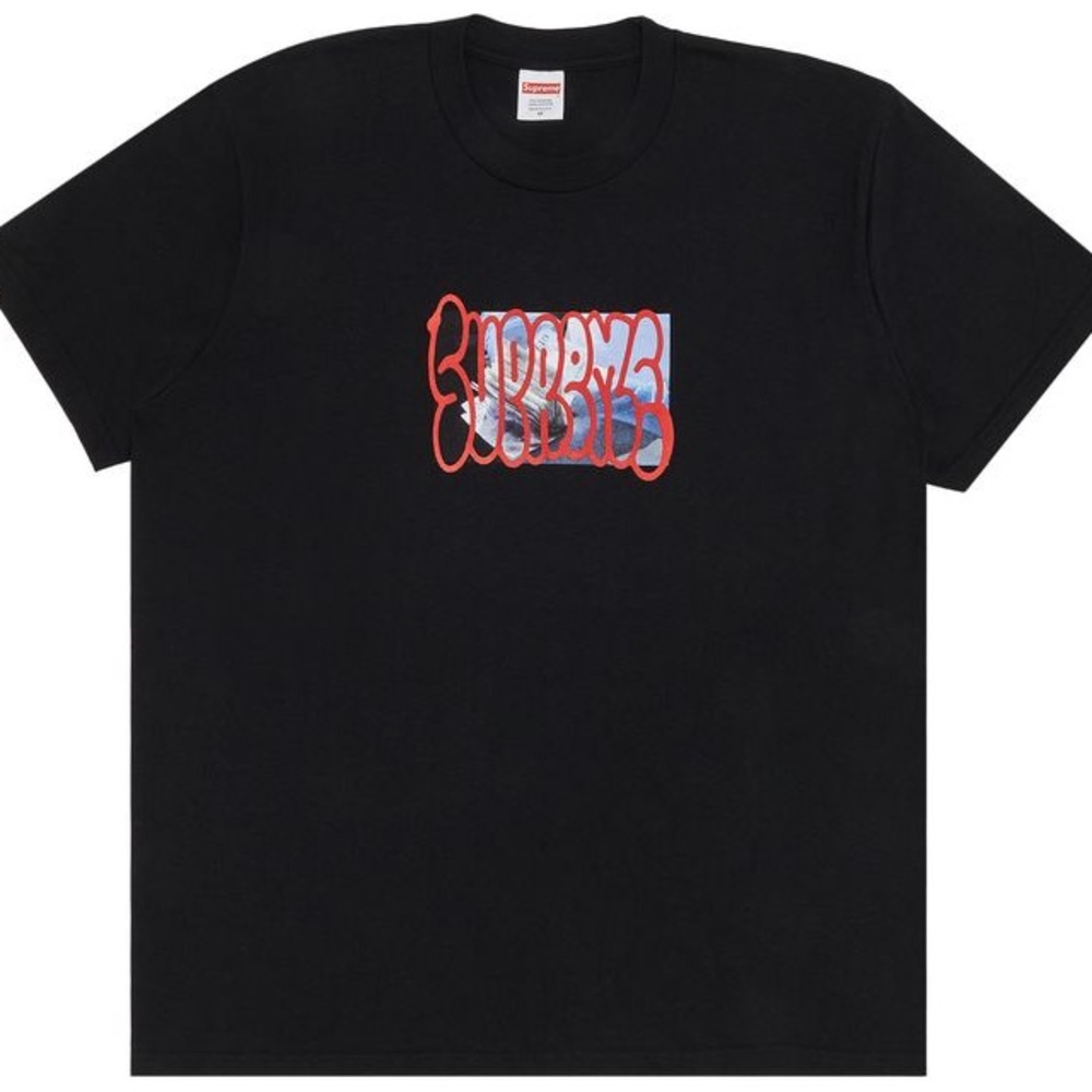 Supreme Black Tee with Red and Blue Graphic